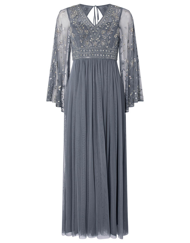 Fleur Embellished Flared Sleeve Maxi Dress, Blue (BLUE), large