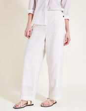 Parker Linen Crop Pants, White (WHITE), large