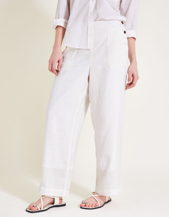 Parker Linen Crop Pants, White (WHITE), large