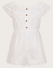 Broderie Ruffle Playsuit, White (WHITE), large