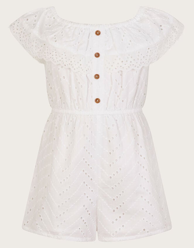 Broderie Ruffle Playsuit, White (WHITE), large
