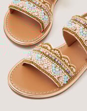 Double Strap Beaded Sandals, Multi (MULTI), large