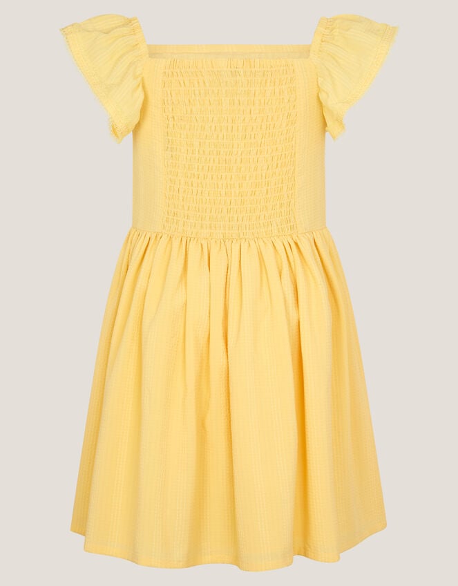 Stripe Shirred Lace Trim Dress, Yellow (YELLOW), large