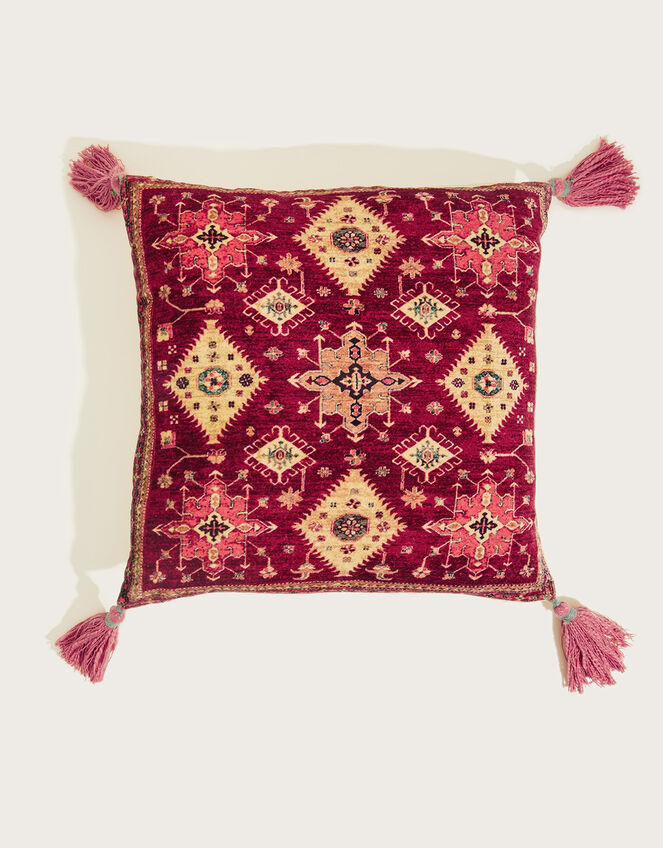 Velvet Printed Tassel Cushion, , large