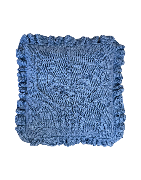 Maison M Hand Knit Frill Cushion Blue, Blue (CORNFLOWER), large