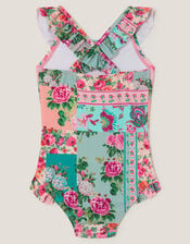 Baby Patchwork Floral Swimsuit, Green (GREEN), large