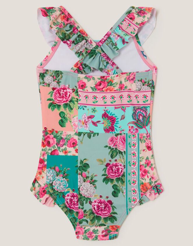 Baby Patchwork Floral Swimsuit, Green (GREEN), large