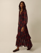 Rowena Check Lace Midi Dress, Red (RED), large