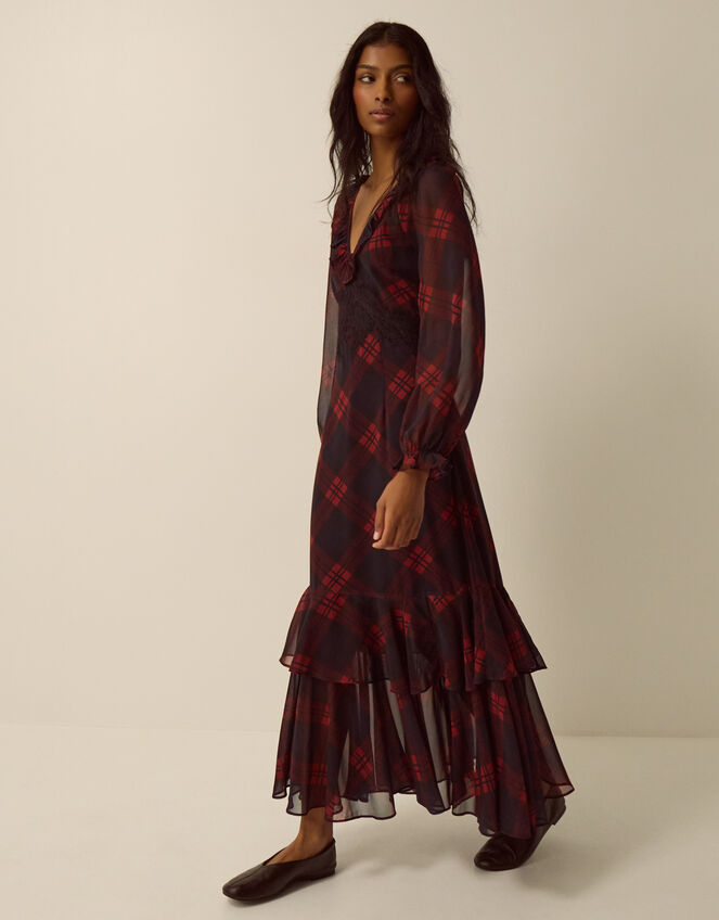 Rowena Check Lace Midi Dress, Red (RED), large