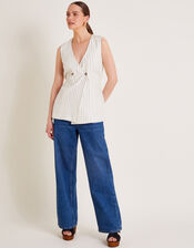 Sara Linen Blend Stripe Waistcoat, Ivory (IVORY), large
