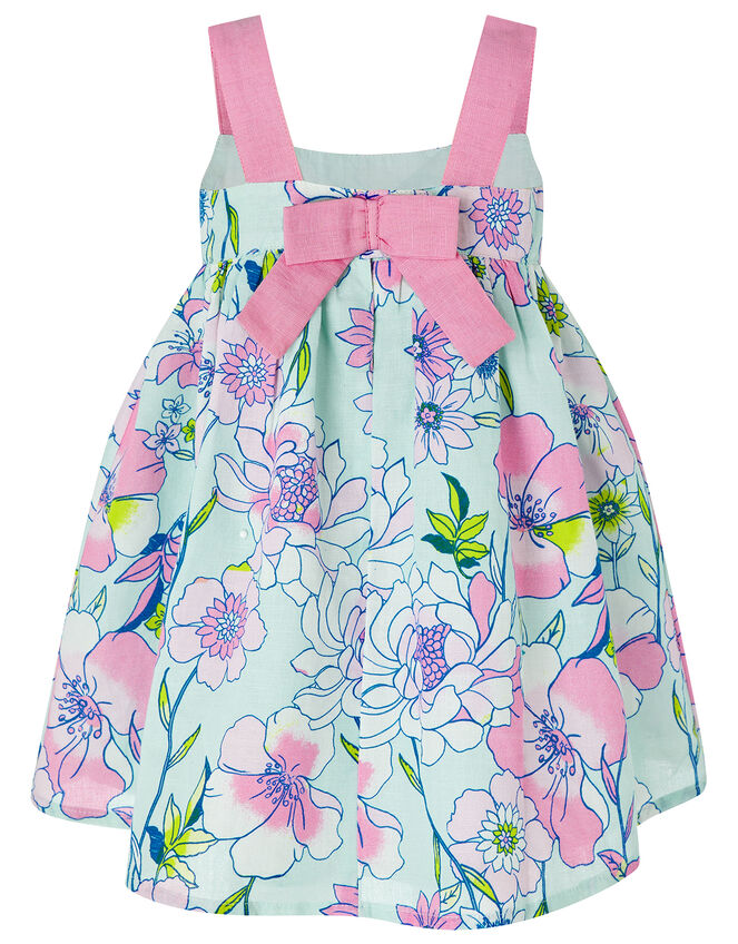 Baby Octavia Floral Dress in Linen and Organic Cotton, Green (MINT), large
