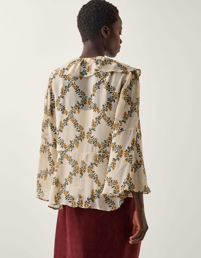 Cheryl Diamond Floral Print Blouse, Ivory (IVORY), large