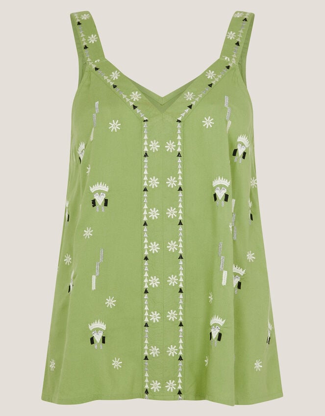 Fia Embroidered Cami Top, Green (GREEN), large
