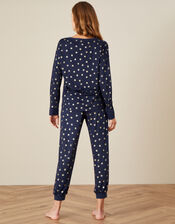Foil Star Print Pyjama Set, Blue (NAVY), large