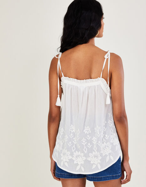 Embroidered Cami Top in Sustainable Cotton White, White (WHITE), large