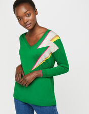 Lena Lightning Bolt Jumper, Green (GREEN), large
