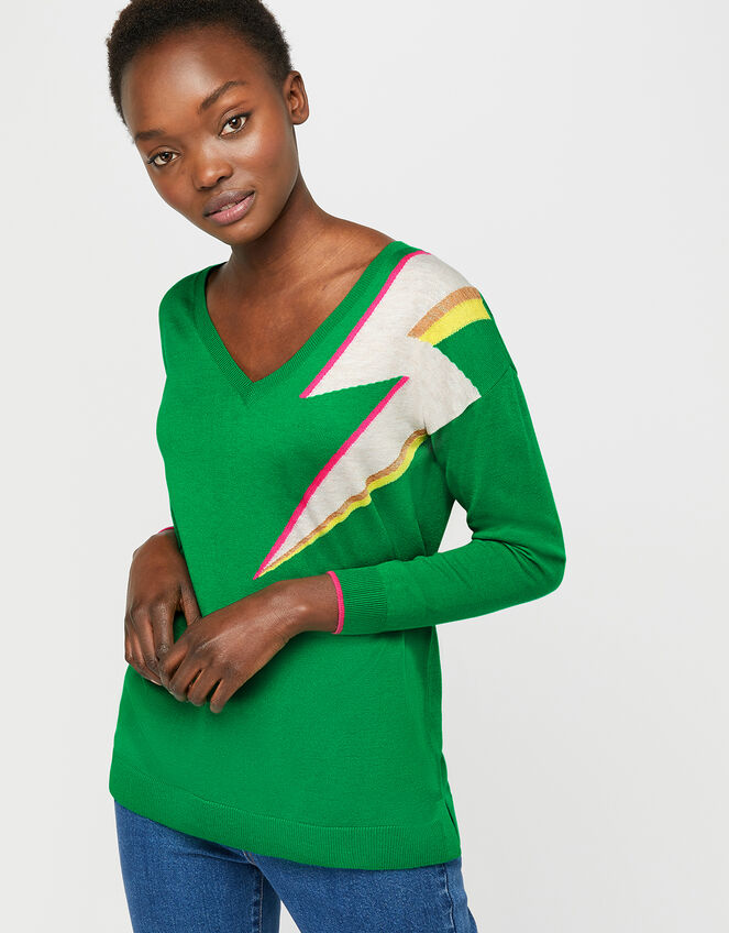 Lena Lightning Bolt Jumper, Green (GREEN), large