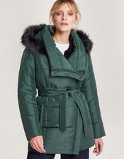Pauline Faux Fur Hood Puffer Coat, Green (GREEN), large