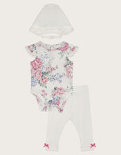 3-Piece Newborn Floral Pointelle Set, Ivory (IVORY), large
