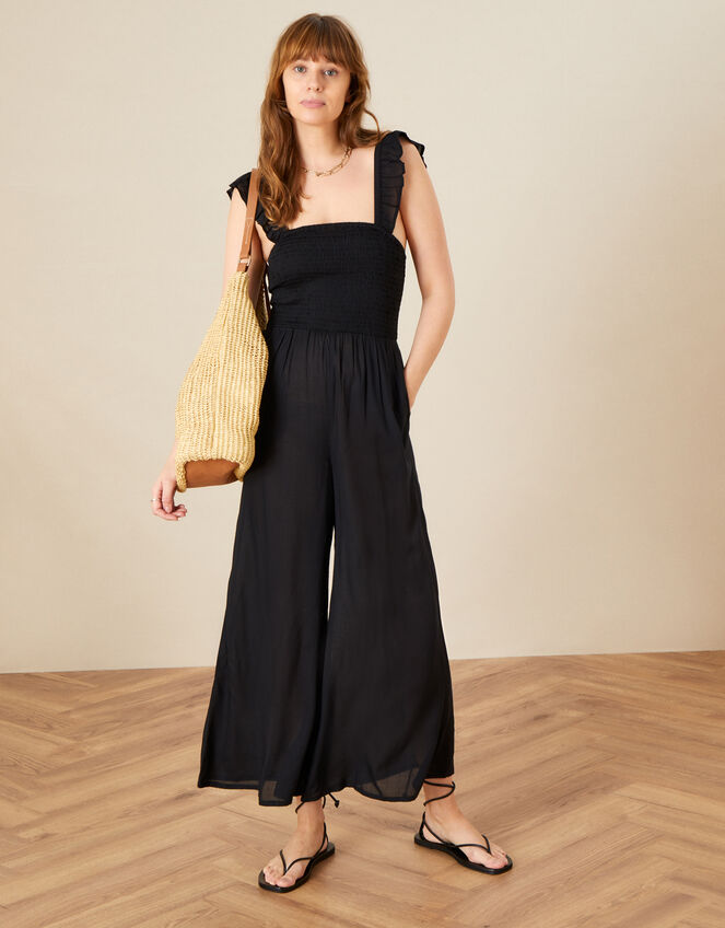 Plain Ruffle Jumpsuit in LENZING™ ECOVERO™ , Black (BLACK), large