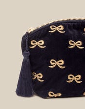 Bow Embroidered Velvet Make Up Bag, , large