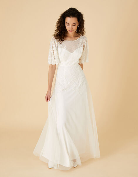 Michelle Short Sleeve Bridal Maxi Dress Ivory, Ivory (IVORY), large
