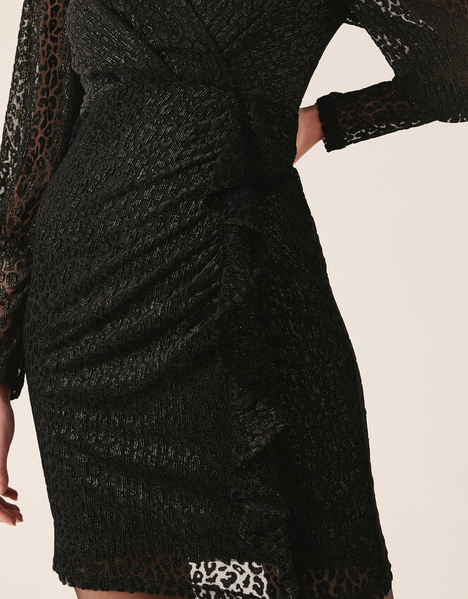 Abigail Shimmer Animal Devore Dress, Black (BLACK), large