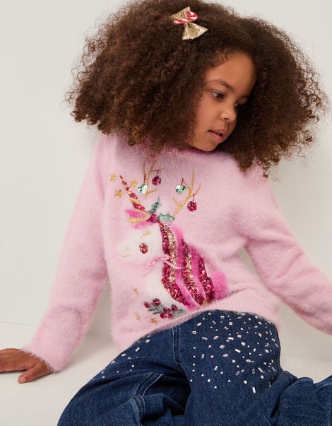 Christmas Unicorn Fuzzy Jumper, Pink (PINK), large