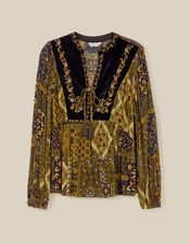 Laoise Floral Patchwork Top, Green (KHAKI), large