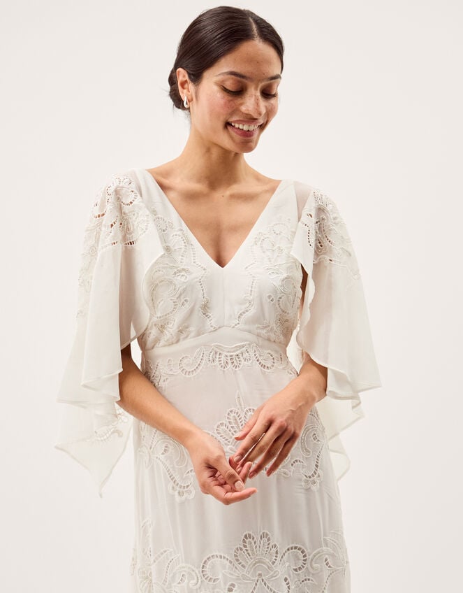 Cali Embellished Cape Sleeve Wedding Dress, Ivory (IVORY), large