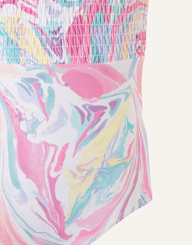 Marble Print Shirred Swimsuit, Pink (PINK), large