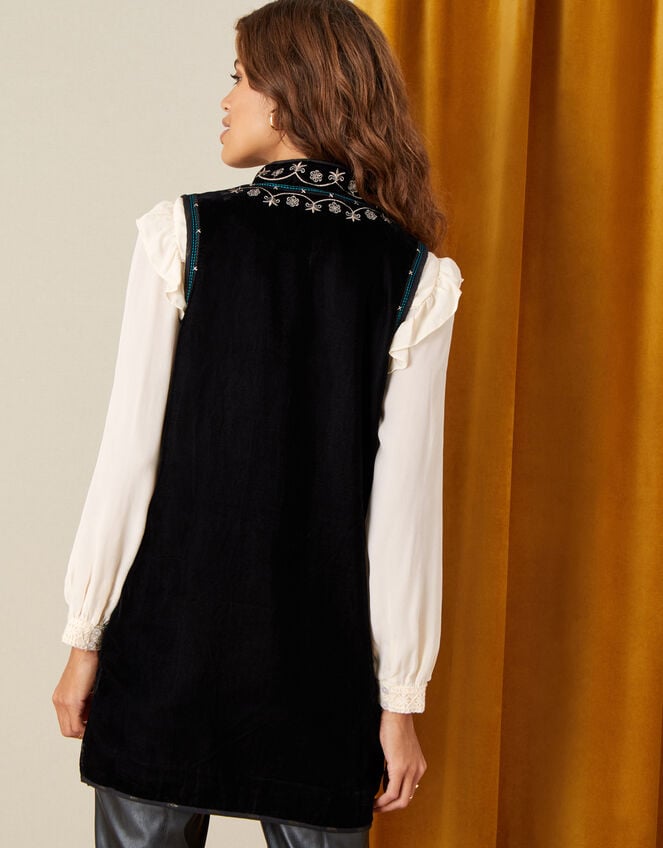 Embroidered Velvet Waistcoat, Black (BLACK), large