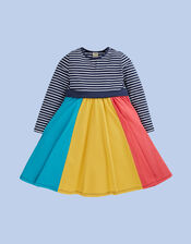 Frugi Rainbow Skater Dress, Blue (NAVY), large