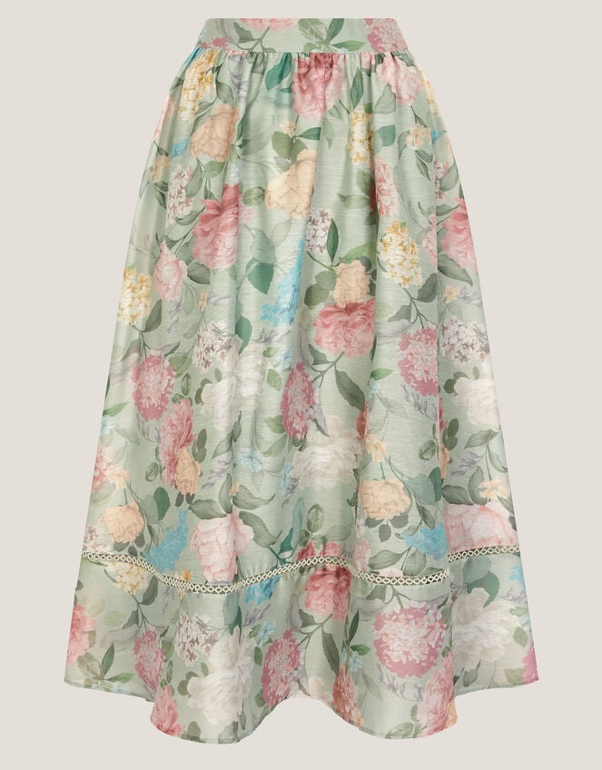 Agnes Floral Print Midi Skirt, Green (SAGE), large