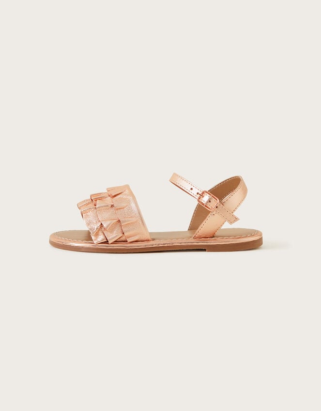 Leather Frill Sandals, Gold (ROSE GOLD), large