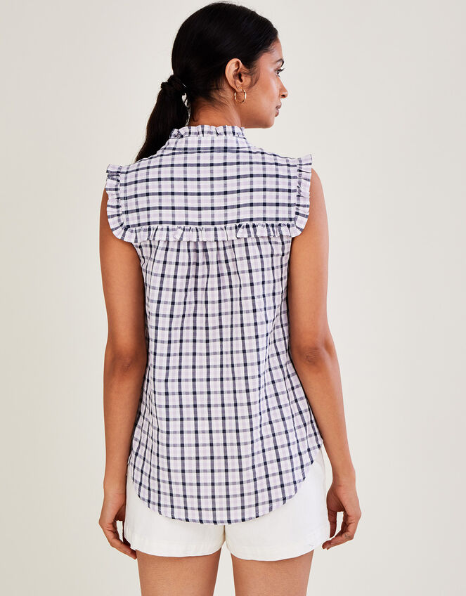 Check Sleeveless Button Through Top, Purple (LILAC), large