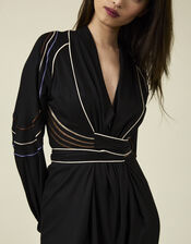 Tallulah and Hope Embroidered Satin Wrap Jumpsuit, Black (BLACK), large
