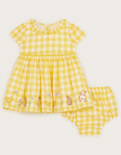 Newborn Gingham Farm Dress and Briefs Set, Yellow (BLUE), large