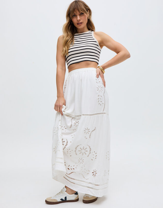 Raffya Georgina Cotton Maxi Skirt, Cream (CREAM), large