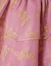 Marcella Butterfly Glitter Tiered Dress, Pink (DUSKY PINK), large