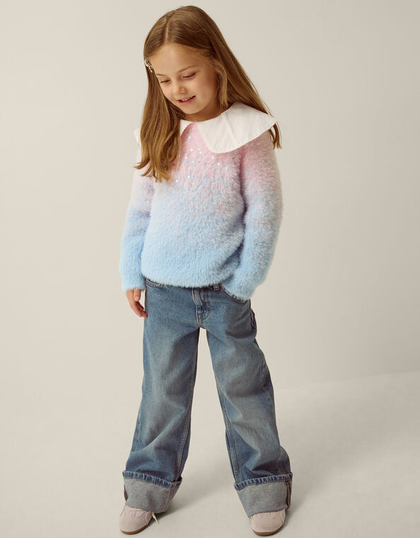 Sequin Ombr&eacute; Fluffy Jumper, Blue (BLUE), large