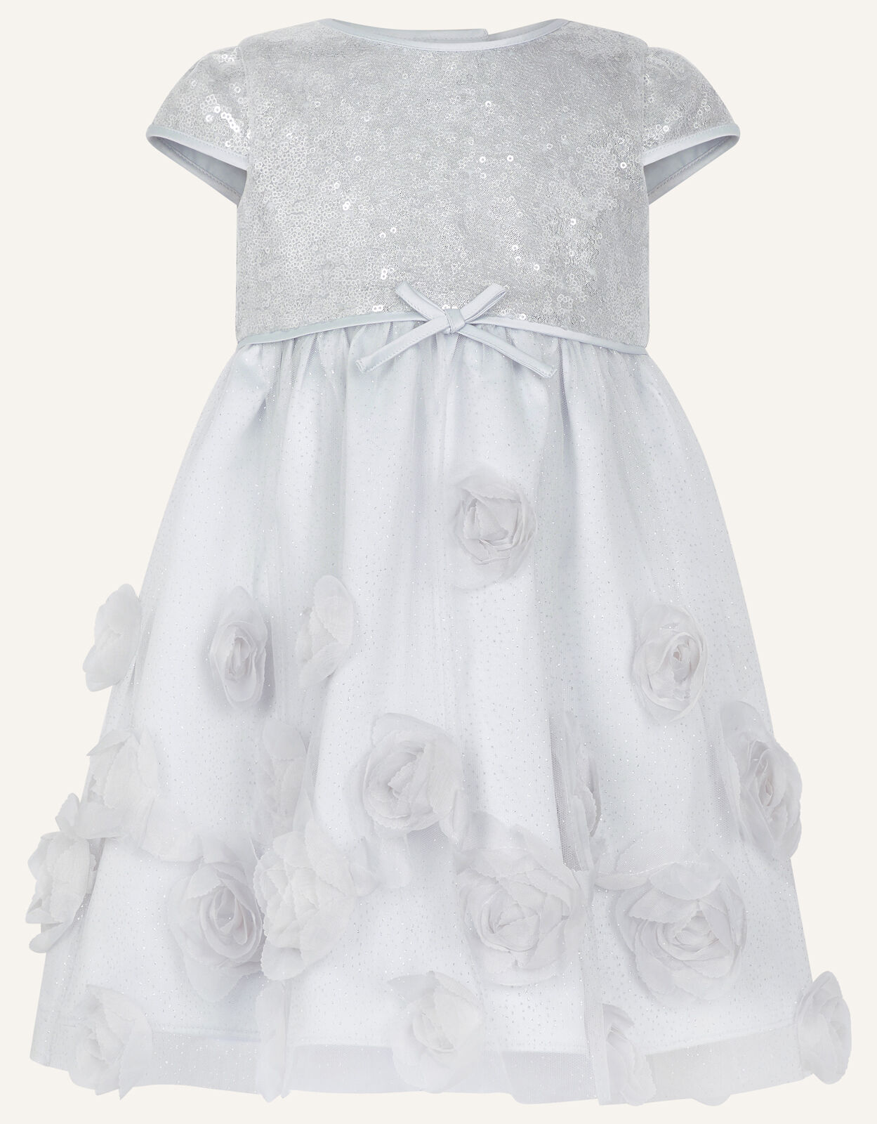 Baby Sequin 3D Rose Dress Silver Baby Girl Dresses Monsoon ROI