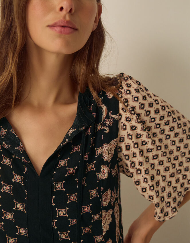 Raquel Patchwork Floral Print Midi Dress, Black (BLACK), large