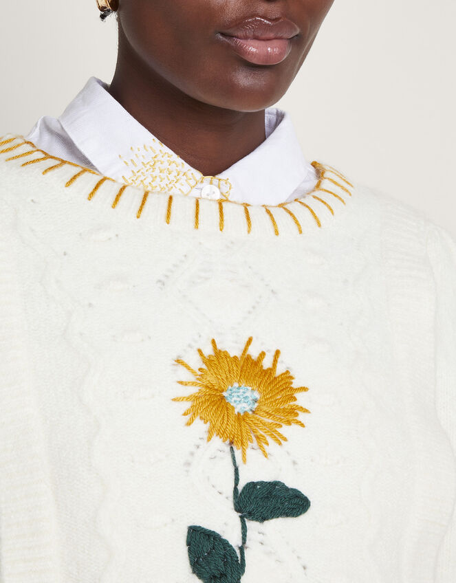 Joelle Upcycled Embroidered Jumper, Ivory (IVORY), large
