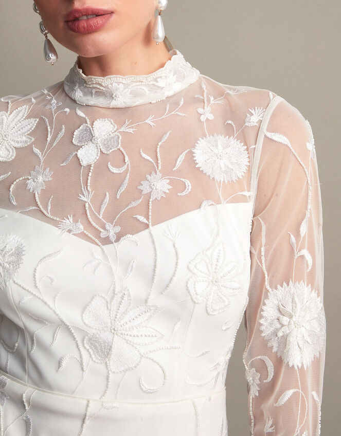 Krystyna Embroidered Short Wedding Dress, Ivory (IVORY), large