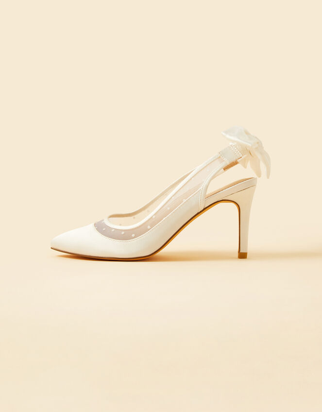 Bow Mesh Slingback Bridal Heels, Ivory (IVORY), large