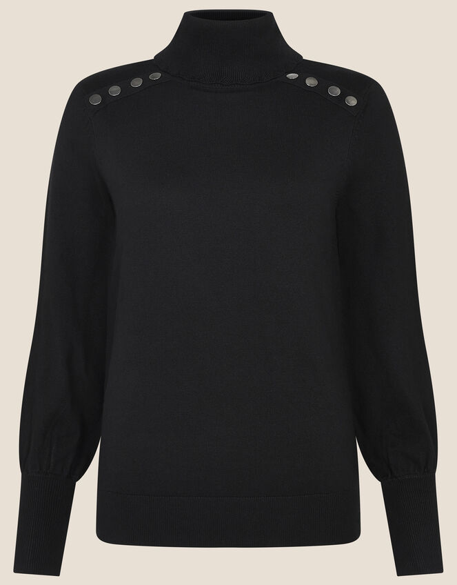 Studded High Neck Knit Jumper, Black (BLACK), large