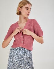 Half Sleeve Plain Cardigan in Sustainable Cotton, Pink (PINK), large