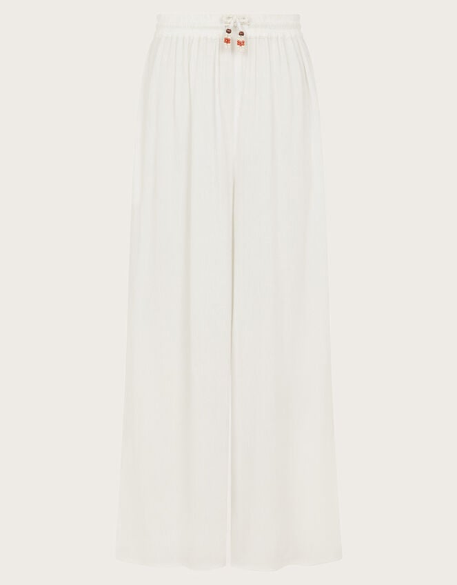 Wide Leg Crinkle Trousers, White (WHITE), large