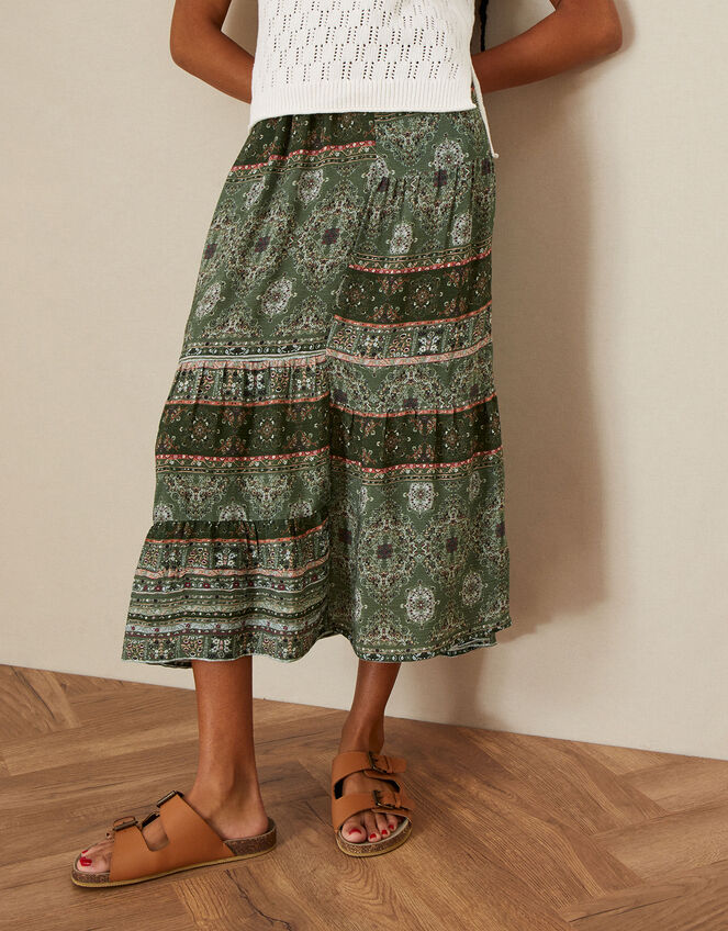 Patch Border Print Midi Skirt in LENZING™ ECOVERO™, Green (GREEN), large